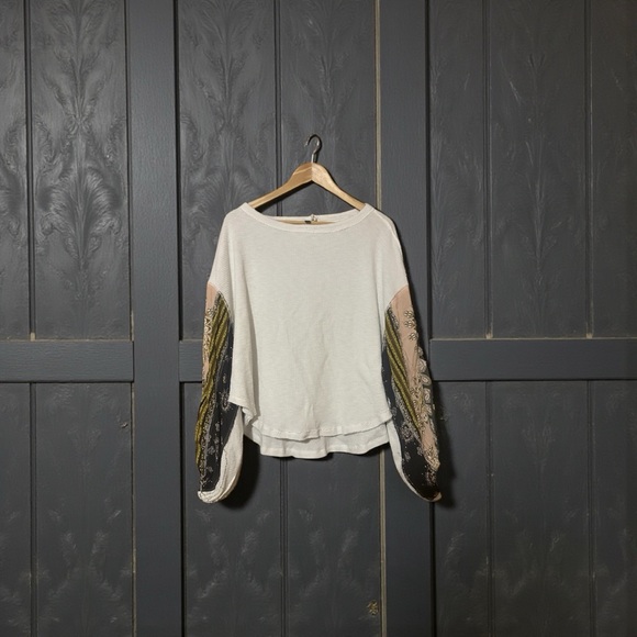 Free People We The Free Blossom Thermal Waffle Top Paisley Ballon Sleeve Size M - Picture 4 of 12